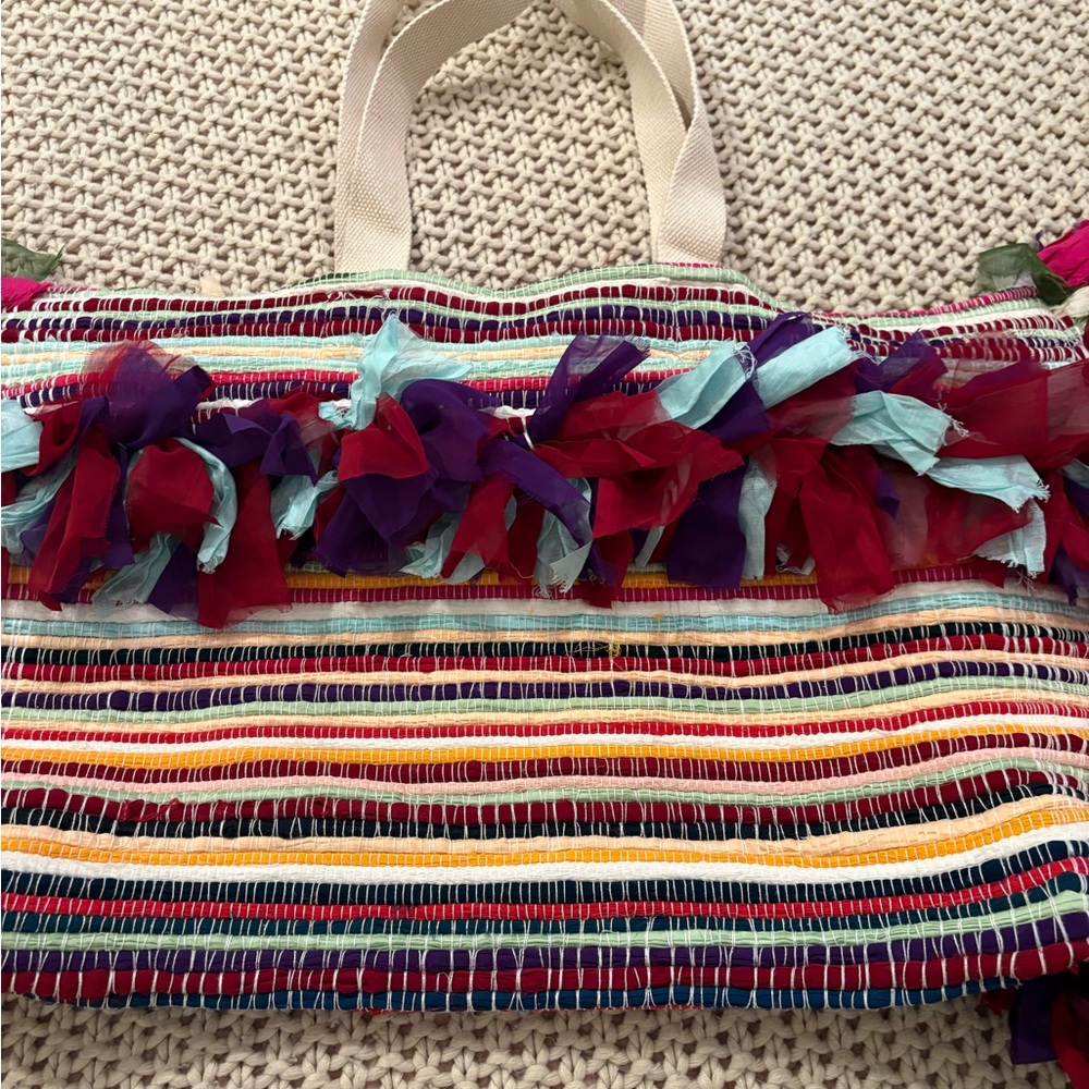 NWOT Raj Extra LargeMulticolor Striped Fringe Tote - Picture 2 of 12